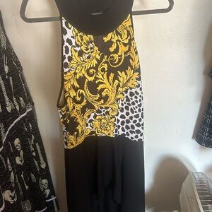 New York & Company Black and Yellow Backless Dress